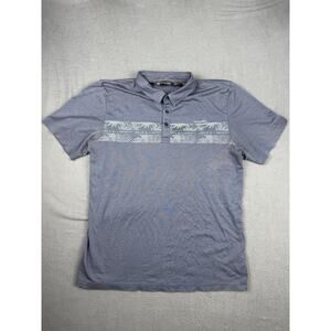 Travis Mathew Mens L Golf Polo Shirt Tropical Palm Tree Stripes Blue Red